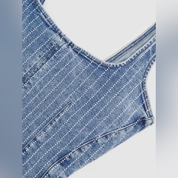 Good American Rhinestone Denim Mini Dress Indigo Blue Bodycon Size Small - Picture 5 of 12